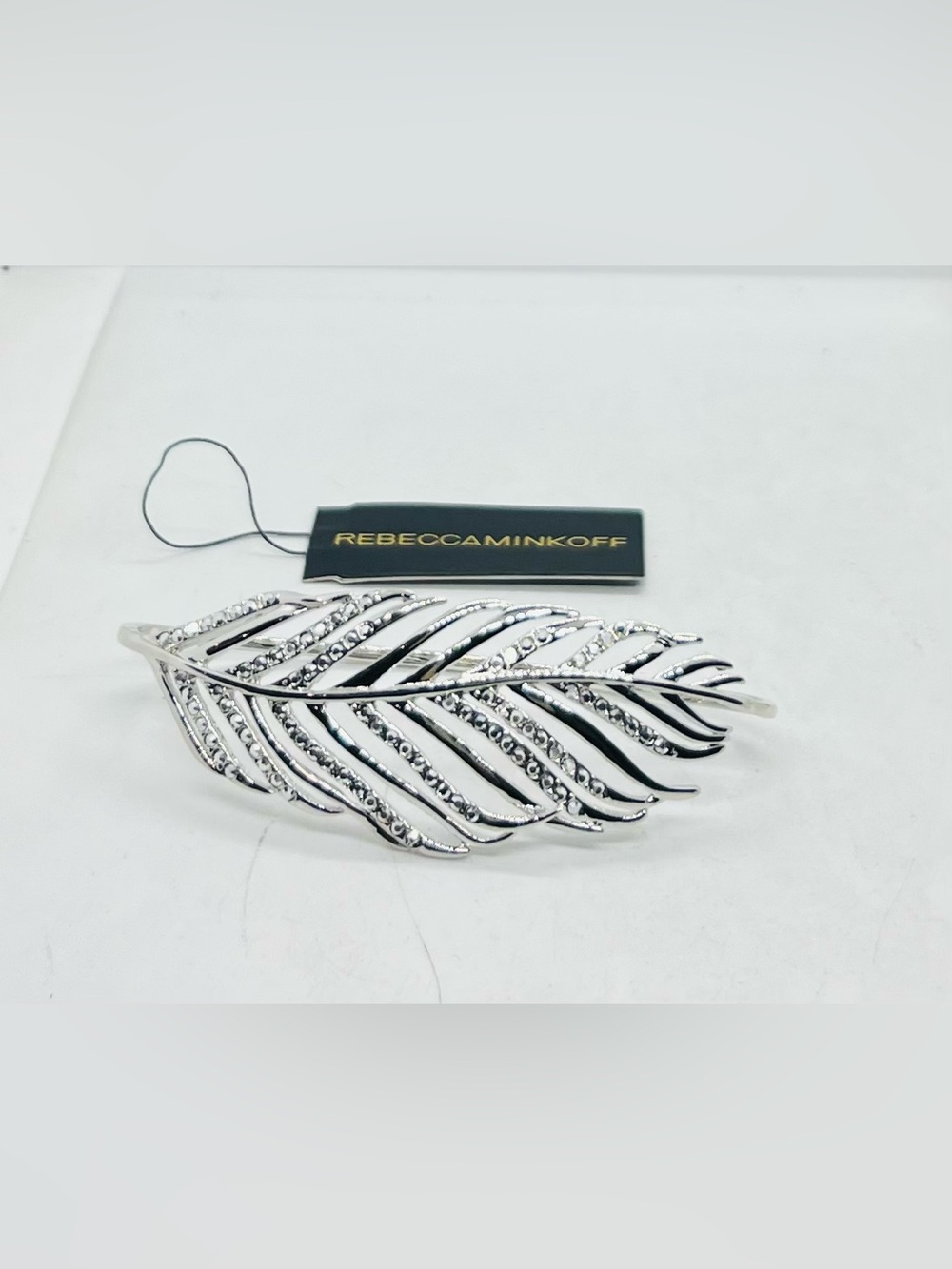 Brand New, Rebecca Minkoff Silver Tone Feather Pave Palm Bangle Bracelet